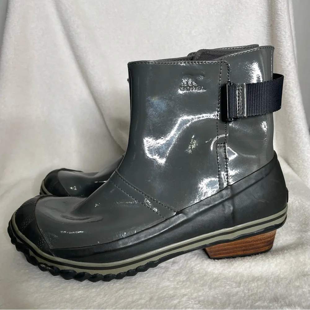 Sorel NL2155 028 Slimboot Pull On Glow Womens 10 Gray Ankle‎ Rain Boots